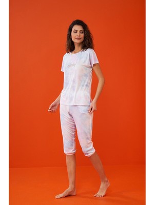 Pjs 23236 Kadın Batik Desenli Kapri Takım