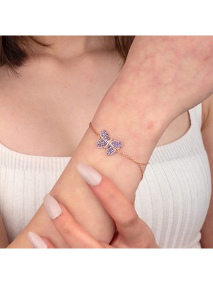 Miavi Silver 925 Ayar Gümüş Amatist Taşlı Kelebek Model Bileklik