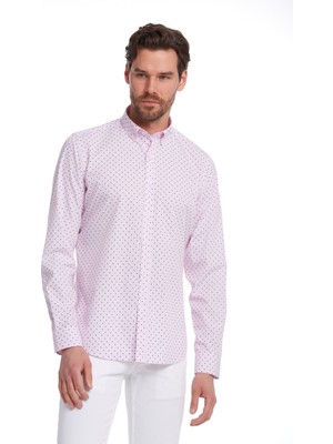 Hatemoğlu Erkek Pembe Modern Fit %100 Pamuk Desenli Gömlek