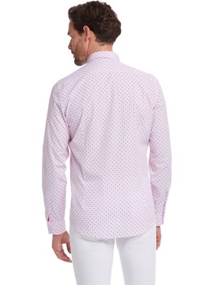 Hatemoğlu Erkek Pembe Modern Fit %100 Pamuk Desenli Gömlek