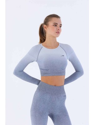 Maraton SlimFit Kadın Bisiklet Yaka  Açık Lacivert Crop Top