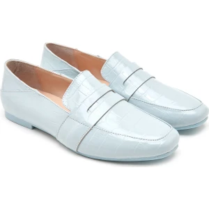 Olsen Mavi Kadın Kroko Baskılı Deri Loafer