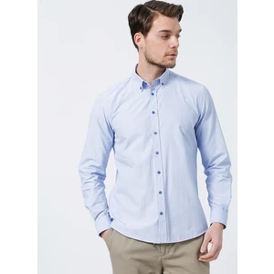 Fabrika Comfort CM Ryan D 901 Düğmeli Regular Fit Armürlü Mavi Erkek Gömlek
