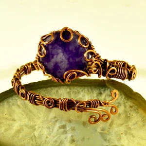 Mba Handmade Jewelry Mor Akik Kristali Kadın Saf Bakır Bilezik - Doğal Taş Bilezik