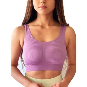 Secret Moda Destekli Seamless Fitilli Kalın Askılı Crop Büstiyer Lila