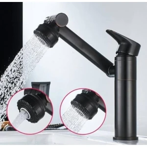 Siyah Lavabo Bataryası Çok Fonksiyonlu 360 Derece Dönerli Lavabo Musluk Çok Modlu Çift Giriş Armatür
