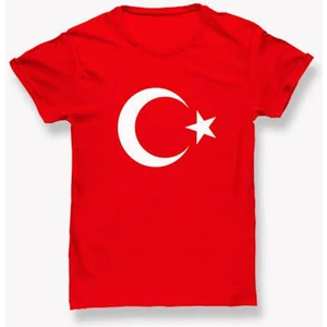 Unisex Bayrak Baskılı Tişört Kırmızı 1247-
