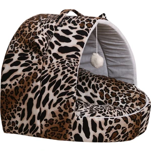 Leopar Desen Kedi Köpek Yatağı Yuvası