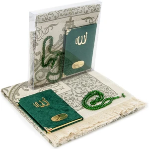 İhvan Online Çanta Boy Kadife Yasin Kitabı - Seccade - Tesbih Ve Şeffaf Kutulu Mevlid Hediyeliği - Yeşil
