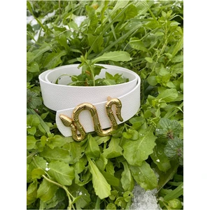 Yılan Tokalı Kadın Beyaz Kemer Gold Toka KX0004