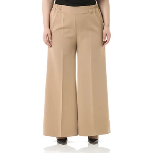 Disentis Modest Büyük Beden Beli Yanlardan ve Arkadan Lastikli Bol Paça Double Vizon Pantolon