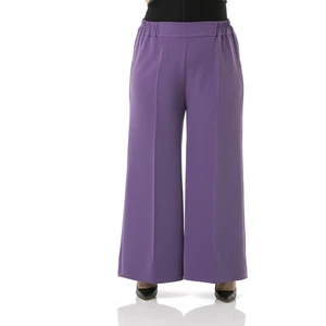 Disentis Modest Büyük Beden Beli Yanlardan ve Arkadan Lastikli Bol Paça Double Mor Pantolon