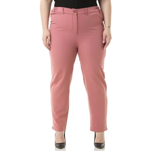 Disentis Modest Büyük Beden Beli Yanlardan Lastikli Fermuarlı Paçası Yırtmaçlı Gül Kurusu Pantolon