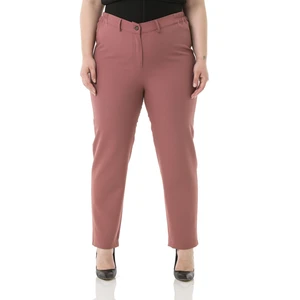 Disentis Modest Büyük Beden Beli Yanlardan Lastikli Fermuarlı Paçası Yırtmaçlı Pembe Pantolon