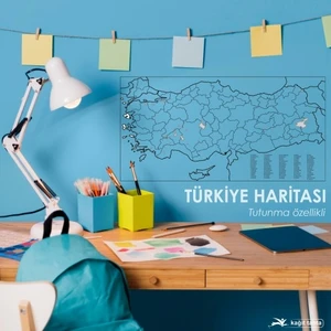 Sihirli Tahta Kağıt Tahta Türkiye Haritası  93X48 cm + Kalem