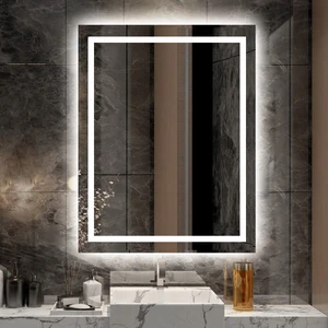 Nuun Dekor 90X70 LED Işıklı Kumlamalı Banyo Lavabo Ofis Makyaj Kuaför Aynası Trafolu Prizli