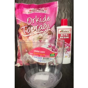 Tropıkal Orkide Toprağı 3lt+Orkide Bitki Besini+Orkide Saksısı Şeffaf