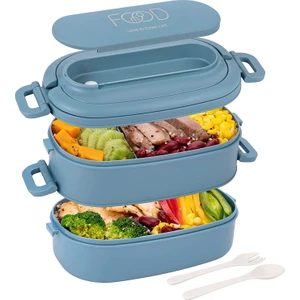 Sefer Tası Öğle Yemeği Kutuları 2 Katlı 3 Bölmeli Çatal Bıçak Takımı Bento Kutuları Gıda Saklama Kapları 1550 ml. (Yurt Dışından)