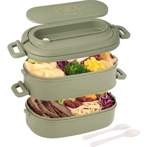 Sefer Tası Öğle Yemeği Kutuları 2 Katlı 3 Bölmeli Çatal Bıçak Takımı Bento Kutuları Gıda Saklama Kapları 1550 ml. (Yurt Dışından)