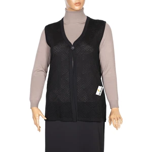 Kadın Taçlı Triko Ajurlu Broşlu Yelek Siyah