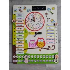 Montessori Ahşap Saatli Eğitici Takvim  Günler, Aylar, Mevsimler, Hava  Durumu, Rakamlar