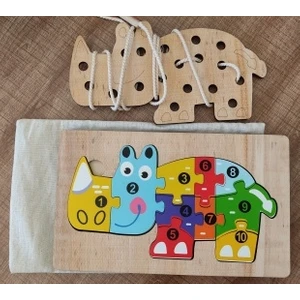 Gergedan Modelli 2 Parça Ip Geçirmeli ve Renkli Sayıları Öğreniyorum Puzzle