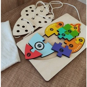 Roket Modelli 2 Parça Ip Geçirmeli ve Renkli Sayıları Öğreniyorum Puzzle