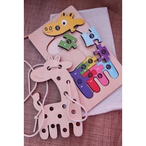Zürafa Modelli 2 Parça Ip Geçirmeli ve Renkli Sayıları Öğreniyorum Puzzle