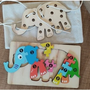 Fil Modelli  I 2 Parça Ip Geçirmeli ve Renkli Sayıları Öğreniyorum Puzzle