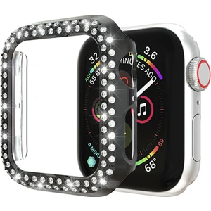 Apple Watch Uyumlu Seri 7 45 mm Kılıf Taşlı Çerçeve Swarovski Kristal Komple Bumper Mika Çerçeve