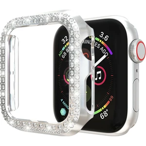 Apple Watch Uyumlu Seri 7 45 mm Kılıf Taşlı Çerçeve Swarovski Kristal Komple Bumper Mika Çerçeve