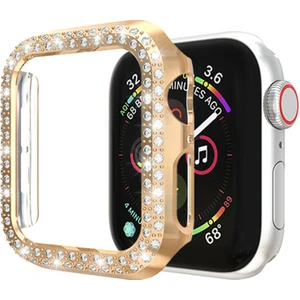 Apple Watch Uyumlu Seri 7 45 mm Kılıf Taşlı Çerçeve Swarovski Kristal Komple Bumper Mika Çerçeve