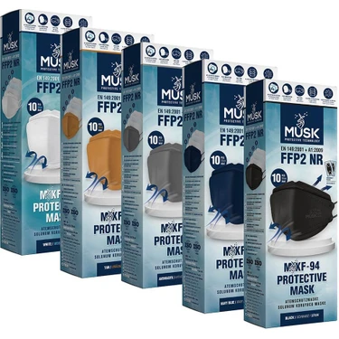 Musk KF94 Kore Tipi Ffp2 Maske 5 Renk 50 Adet (Beyaz, Taba, Gri, Lacivert,