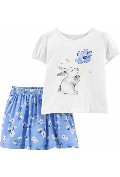 Kız Bebek Tavşan Desenli Tshirt Etek Set 2'li Paket