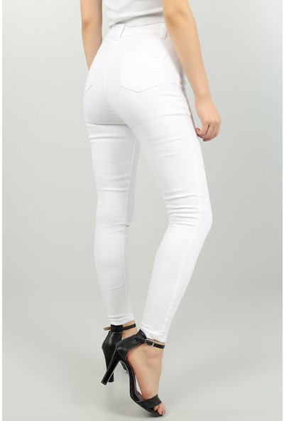 Siyah Kadın Beyaz Yüksek Bel Toparlayıcı Dar Paça Likralı Kot Pantolon - GİY00116