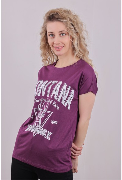 Giysa Kadın Montana Baskılı Salaş Fuşya T-Shirt
