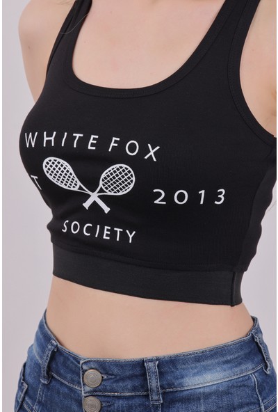 Giysa Kadın White Fox Baskılı Siyah Crop