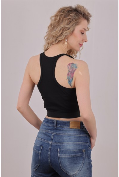 Giysa Kadın White Fox Baskılı Siyah Crop