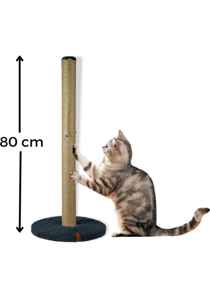 Pugalo 80 cm Tırmalama Tahtası Silindir Taban Uzun Catnipli Tırmalama Tahtası Minder Yüzey Antrasit