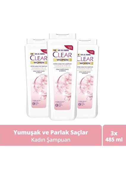 Women Kepeğe Karşı Etkili Şampuan Yumuşak Parlak Kiraz Çiçeği Esansı & Keratin 485 ml X3