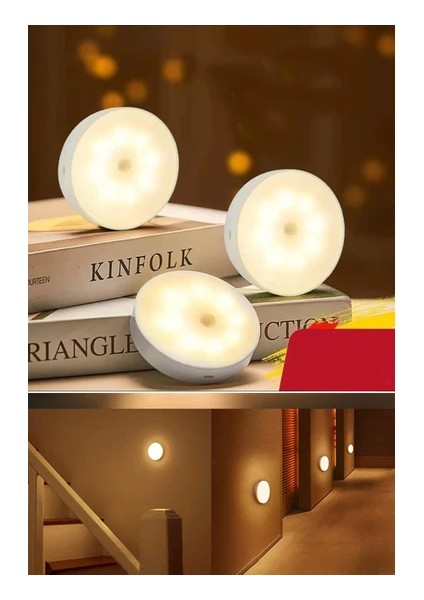 USB Şarjlı Akıllı Hareket Sensörlü Kablosuz Spot LED Lamba Sarı Işık 1 Adet