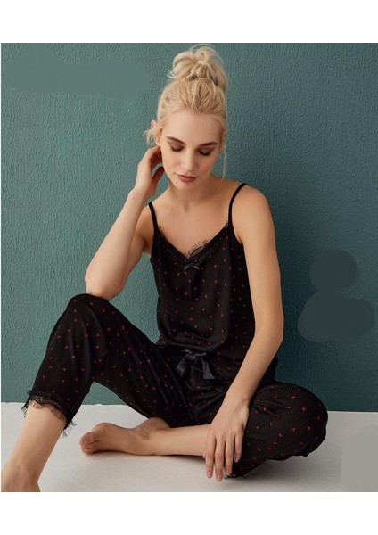 80115 Kadın Düz Ip Askılı Pijama Takım