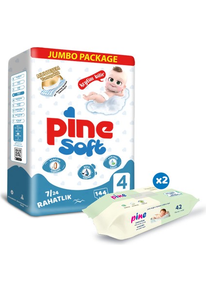 Maxi (7-14 Kg) 144 Adet Bebek Bezi + 4 Paket Islak Mendil