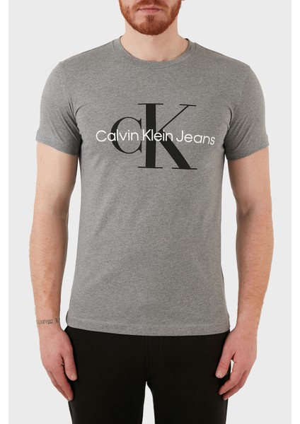 Erkek Core Monogram Slim Gri T-Shirt