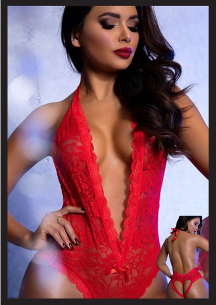 Kadın Kırmızı Büyük Beden Fantezi Babydoll Seksi Fantazi Çamaşır