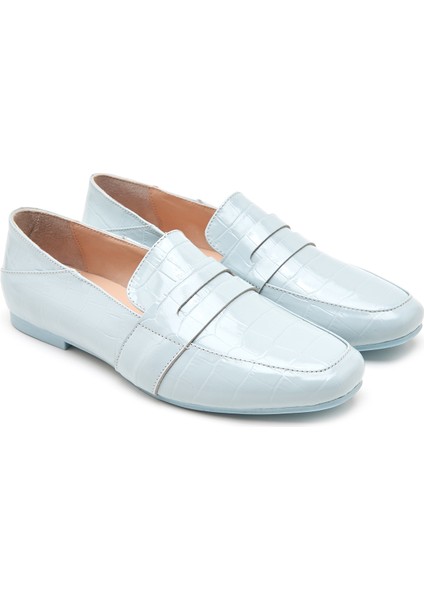 Olsen Mavi Kadın Kroko Baskılı Deri Loafer