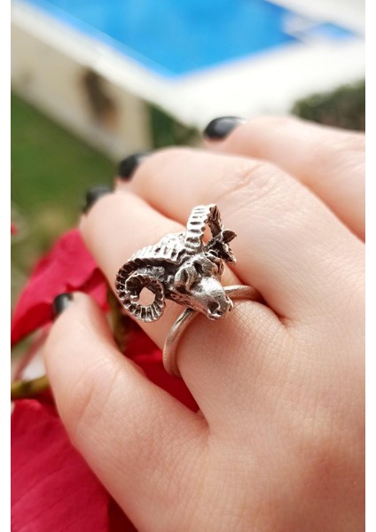 Antik Gümüş Kaplama Koç Başı Şekilli Unisex Yüzük modelleri