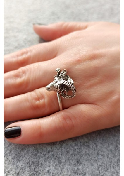Antik Gümüş Kaplama Koç Başı Şekilli Unisex Yüzük fırsatları