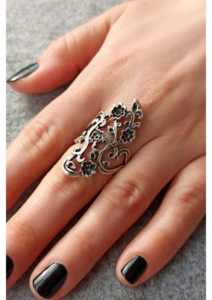 Antik Gümüş Kaplama Çiçekler Şekilli Kadın Yüzük fiyatları