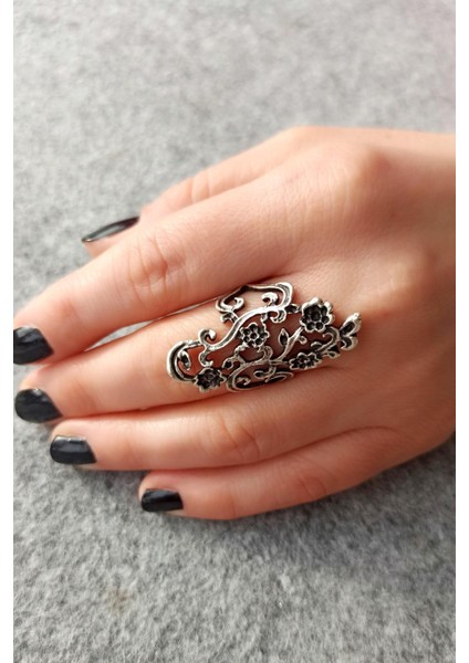 Antik Gümüş Kaplama Çiçekler Şekilli Kadın Yüzük fırsatları